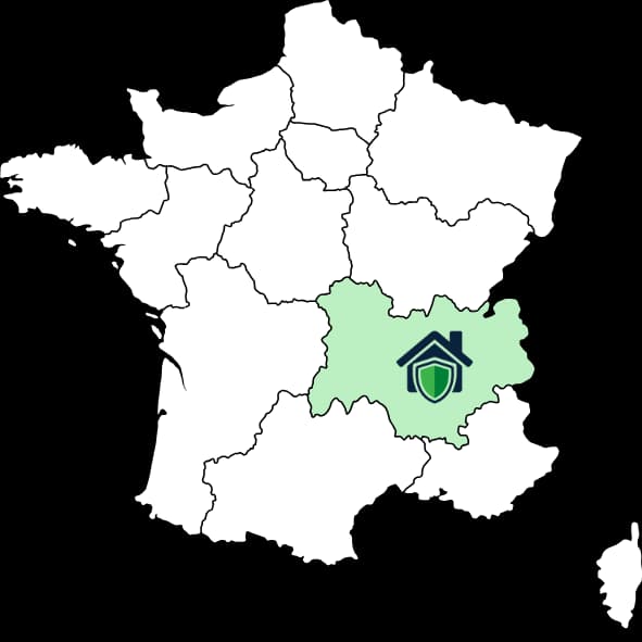 Carte des zones d'intervention Nuisi'Guard en Auvergne Rhône-Alpes