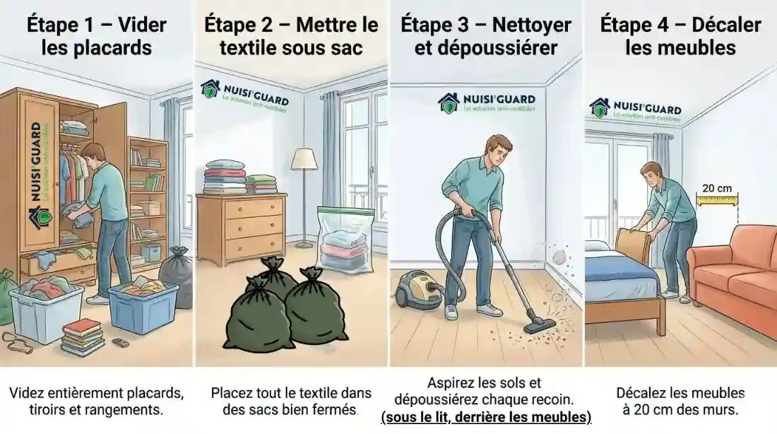 Guide visuel de préparation du logement avant traitement professionnel des punaises de lit à Lyon